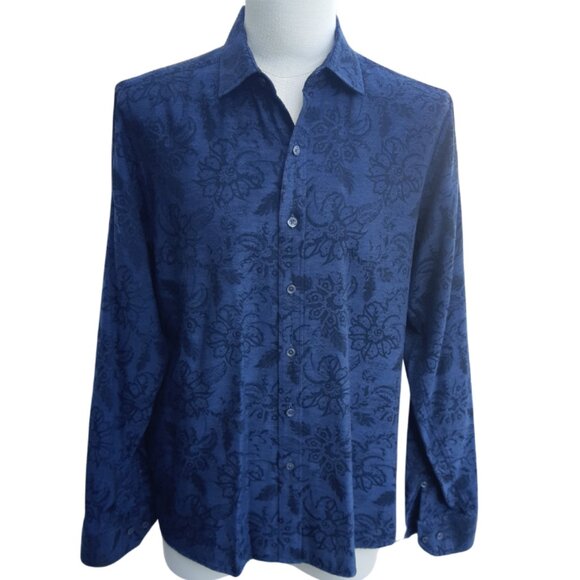Bugatchi SZ M Classic Fit Tone on Tone Blue Woven Design Men's Button Up Shirt - Picture 1 of 12